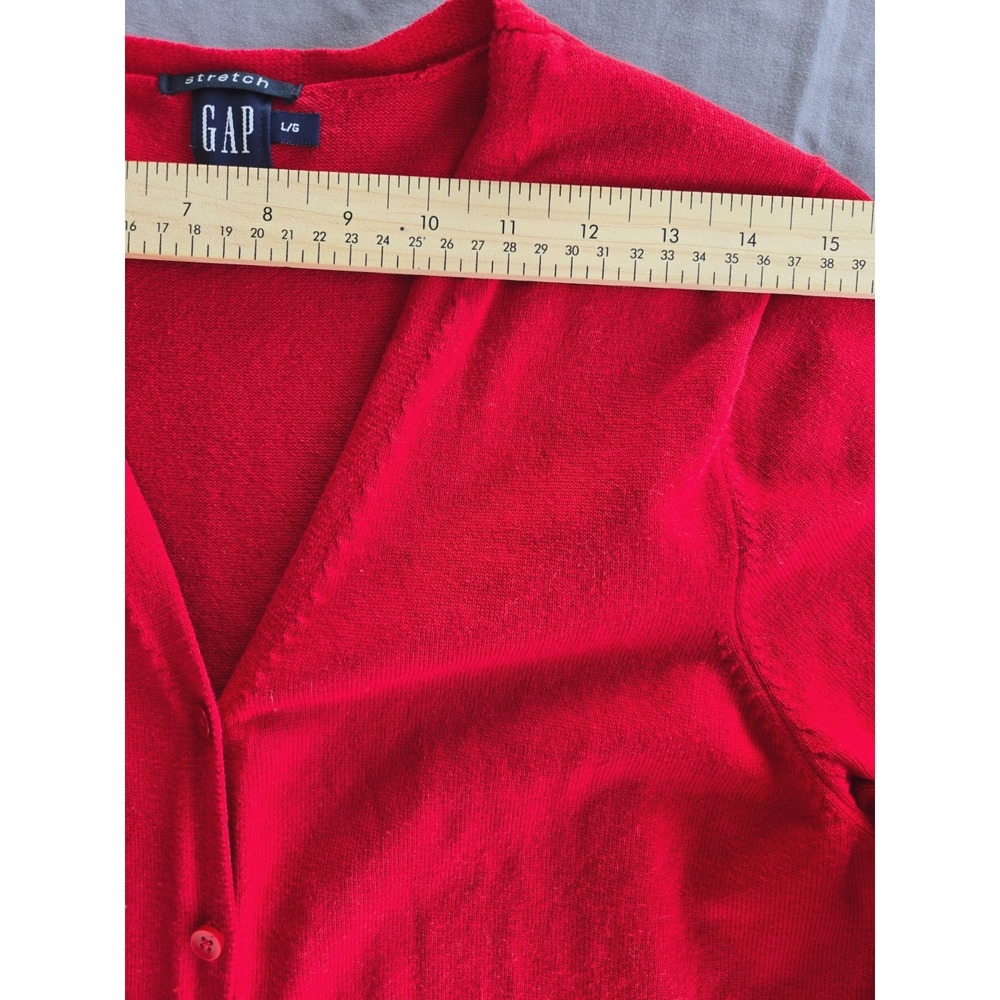 Vintage GAP Stretch Red Cardigan Sweater Soft Women L Y2K Preppy Quiet Luxury - Picture 14 of 16